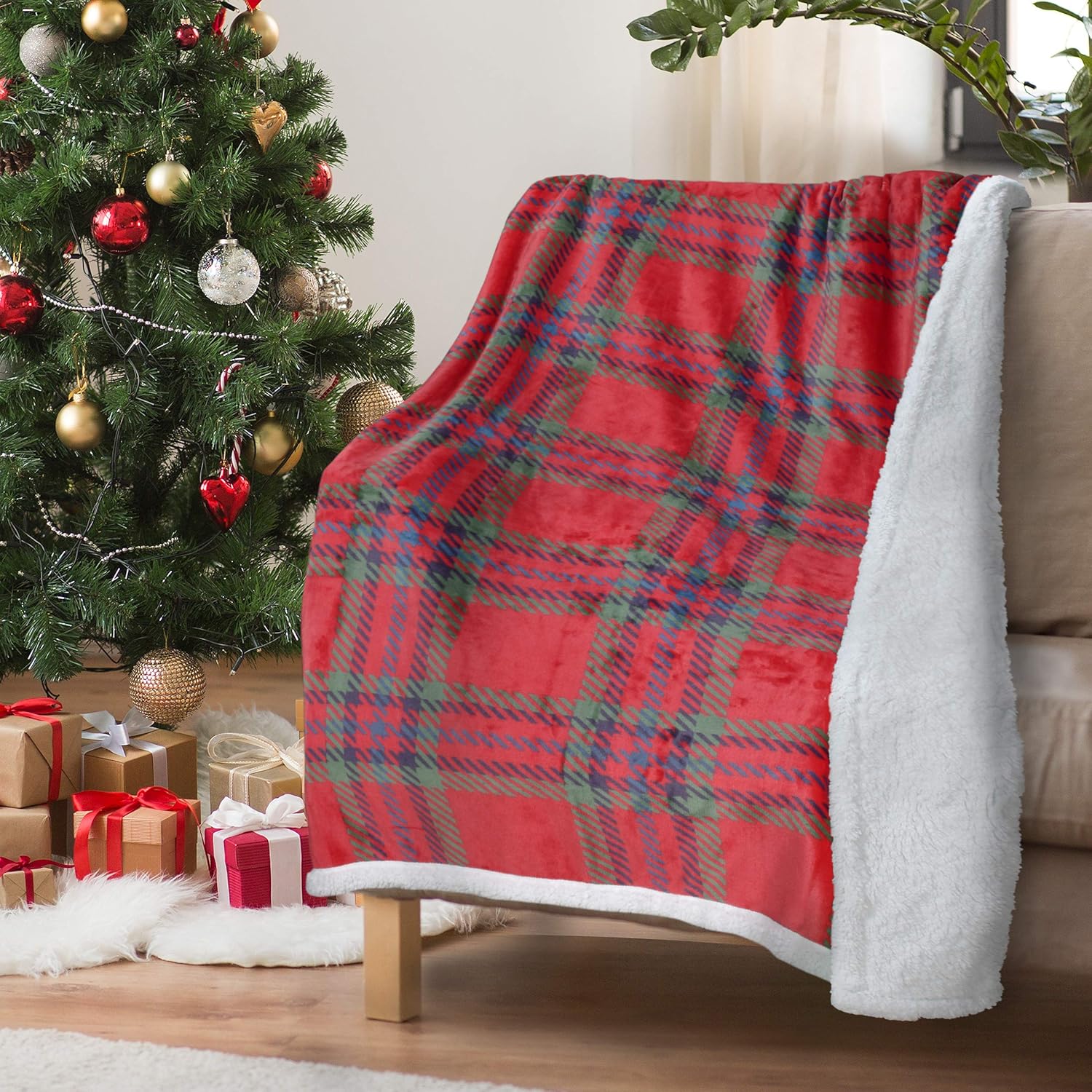 Weihnachtsdecke Sherpa Rot