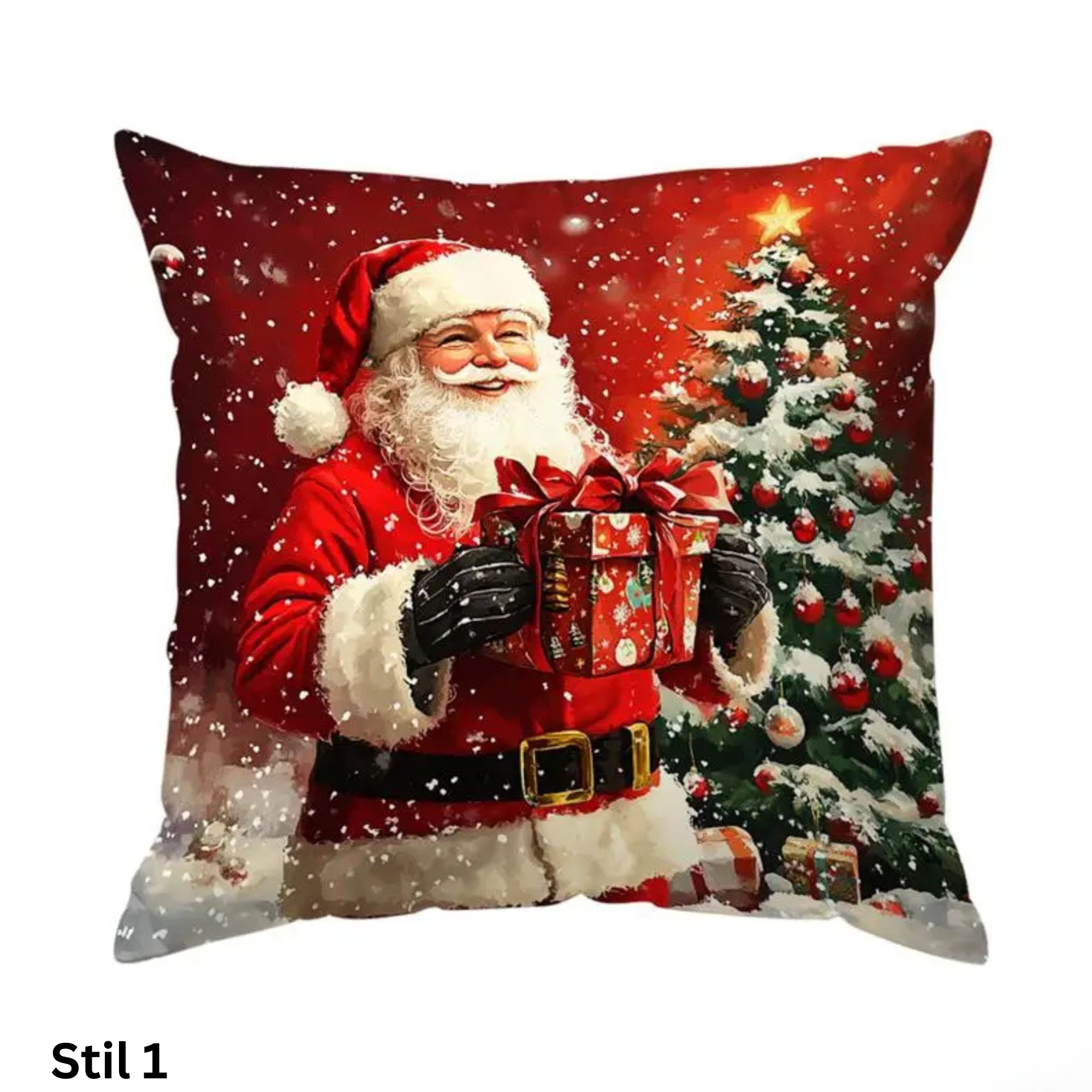 Kissenbezug mit Weihnachtsmann und Schneemann
