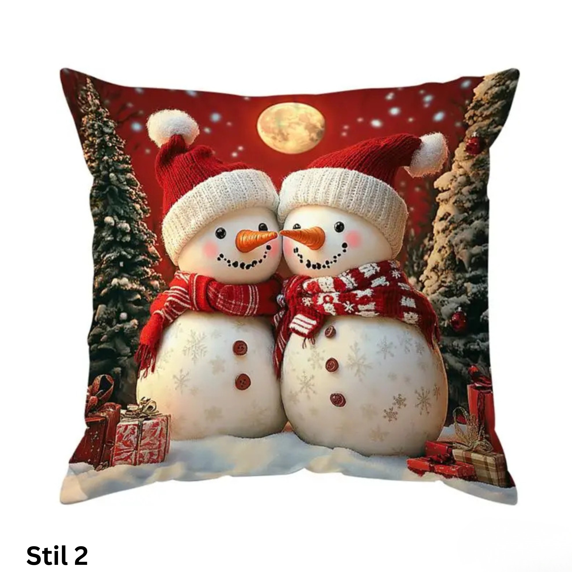 Kissenbezug mit Weihnachtsmann und Schneemann