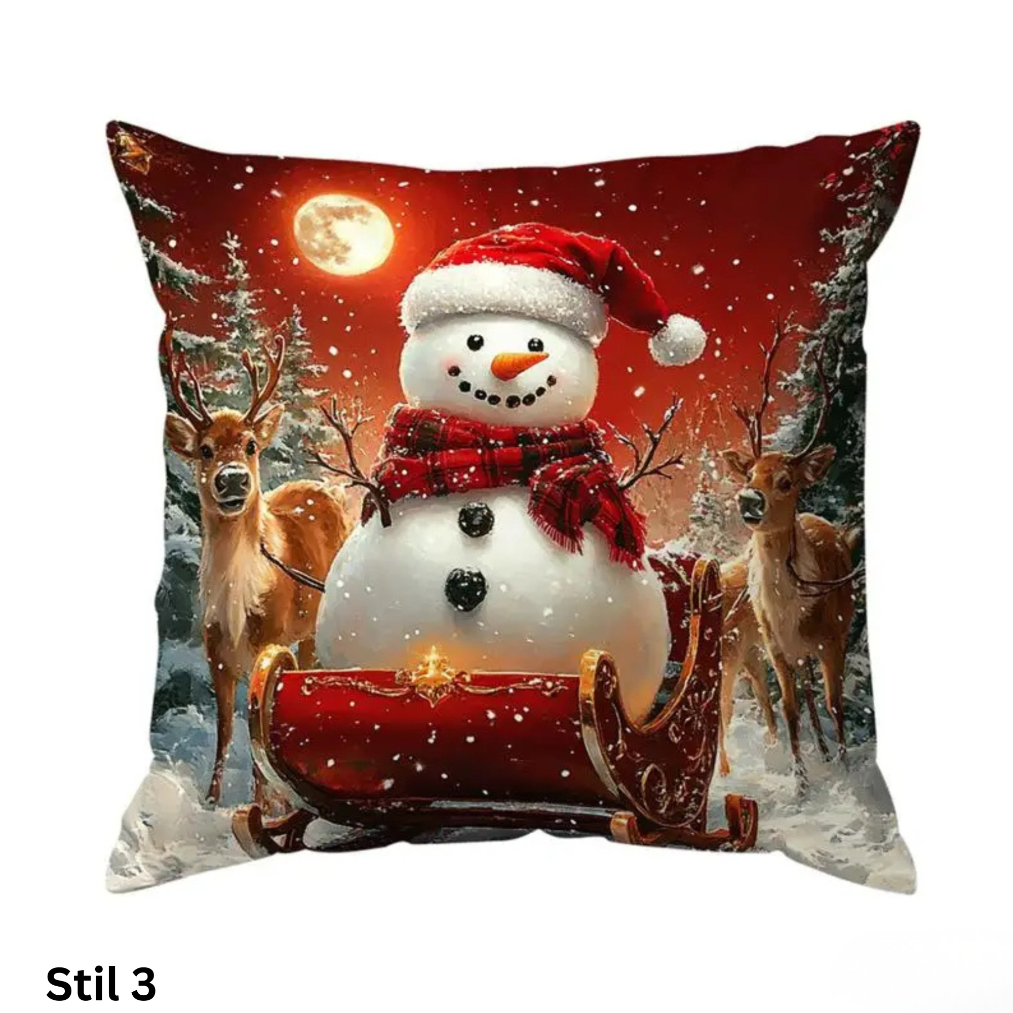 Kissenbezug mit Weihnachtsmann und Schneemann