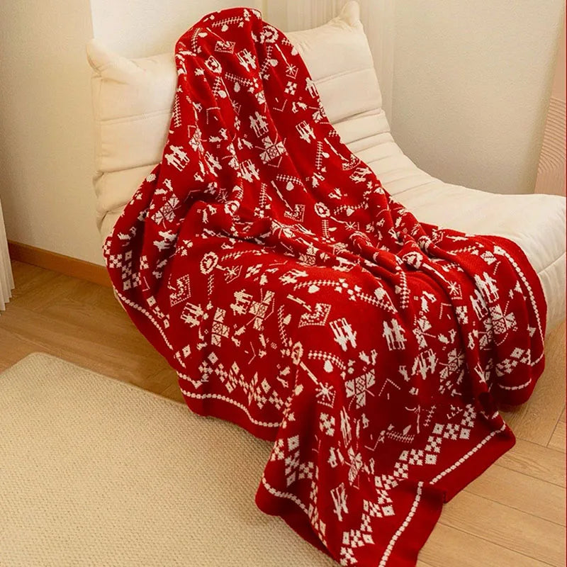 Rote Jacquard Weihnachtsdecke