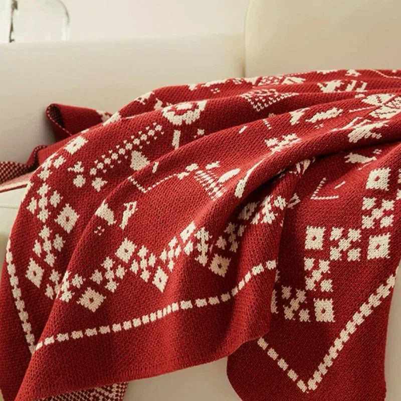 Rote Jacquard Weihnachtsdecke