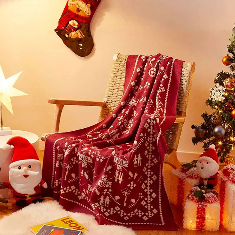 Rote Jacquard Weihnachtsdecke