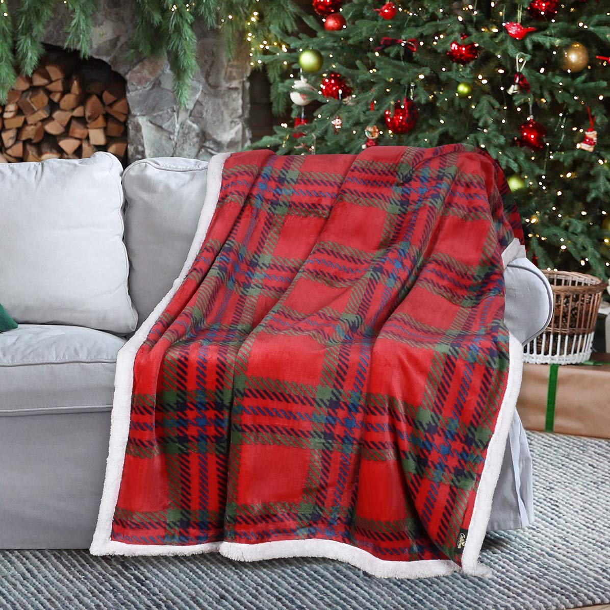 Weihnachtsdecke Sherpa Rot