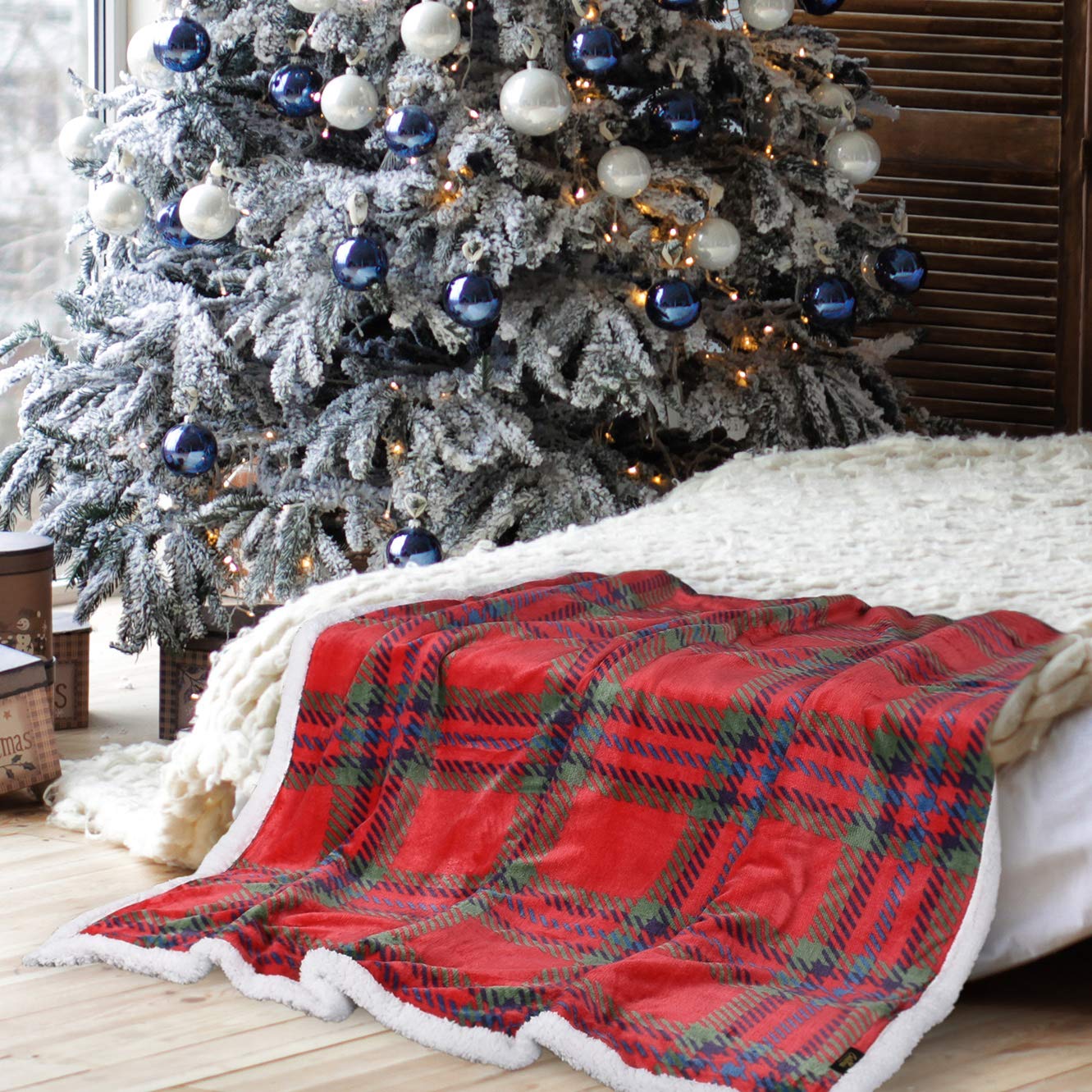 Weihnachtsdecke Sherpa Rot
