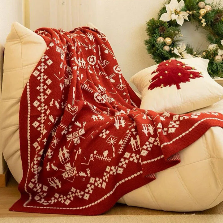 Rote Jacquard Weihnachtsdecke