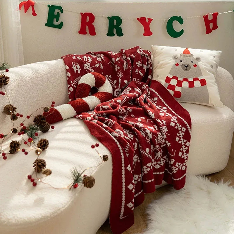 Rote Jacquard Weihnachtsdecke