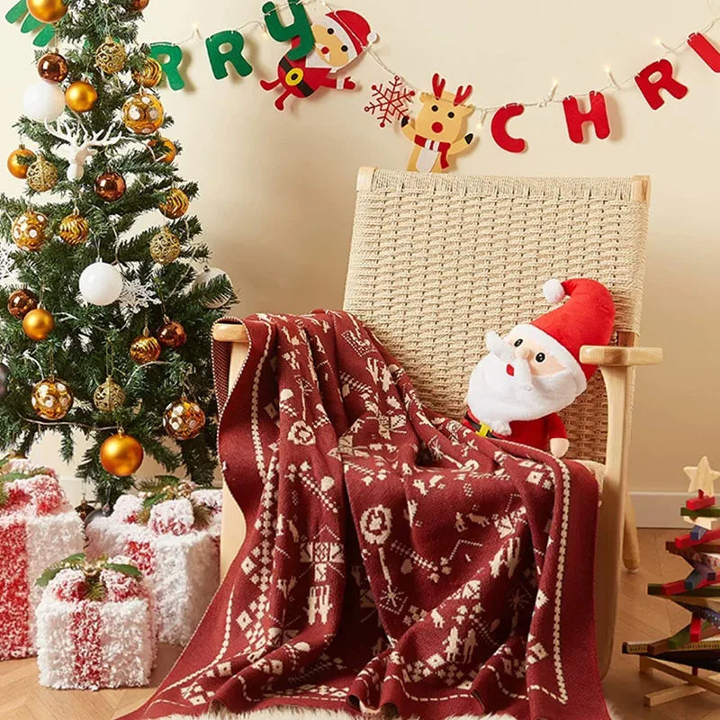 Rote Jacquard Weihnachtsdecke