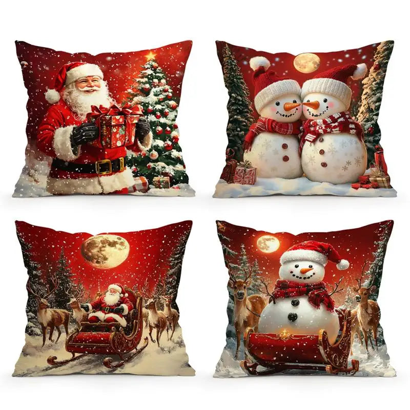 Kissenbezug mit Weihnachtsmann und Schneemann